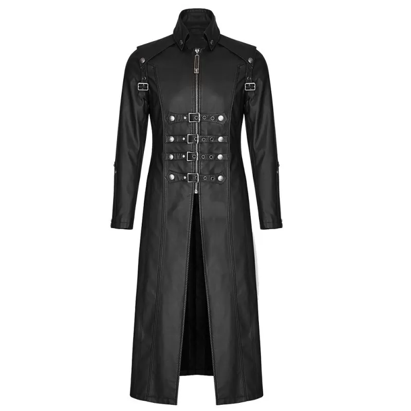 Men Long Leather Coat Gothic Steampunk Plus Size Jackets Adjustable ...
