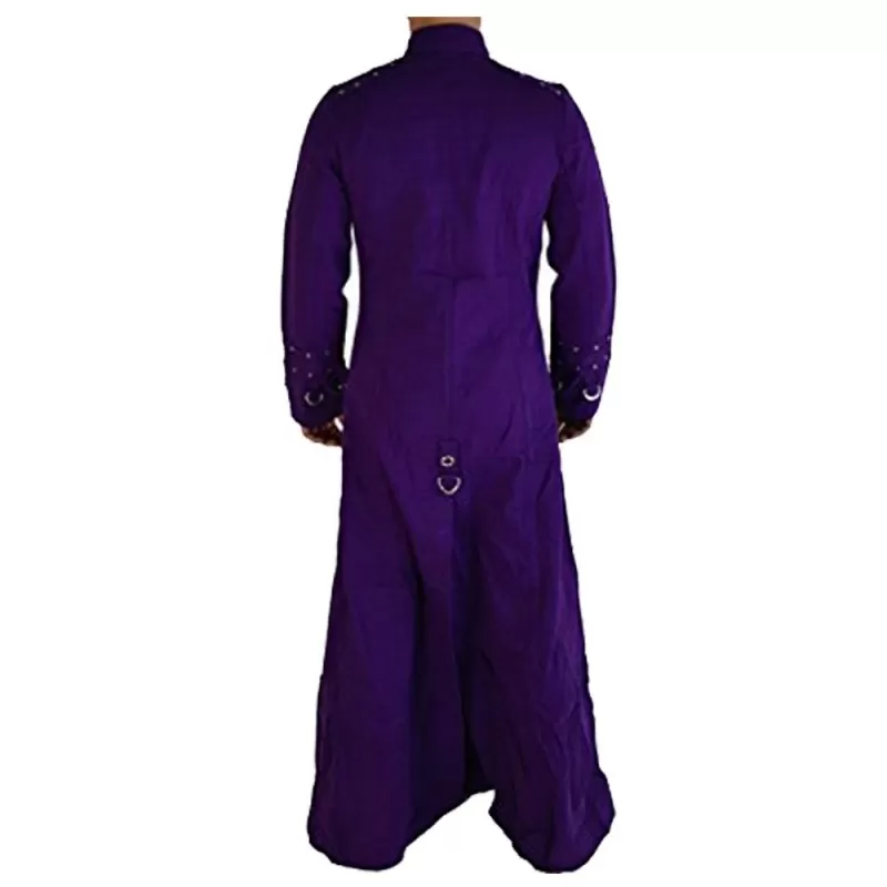 Mens Royal Purple Hell-Raiser Gothic Long Coat Bondage Trench Coat