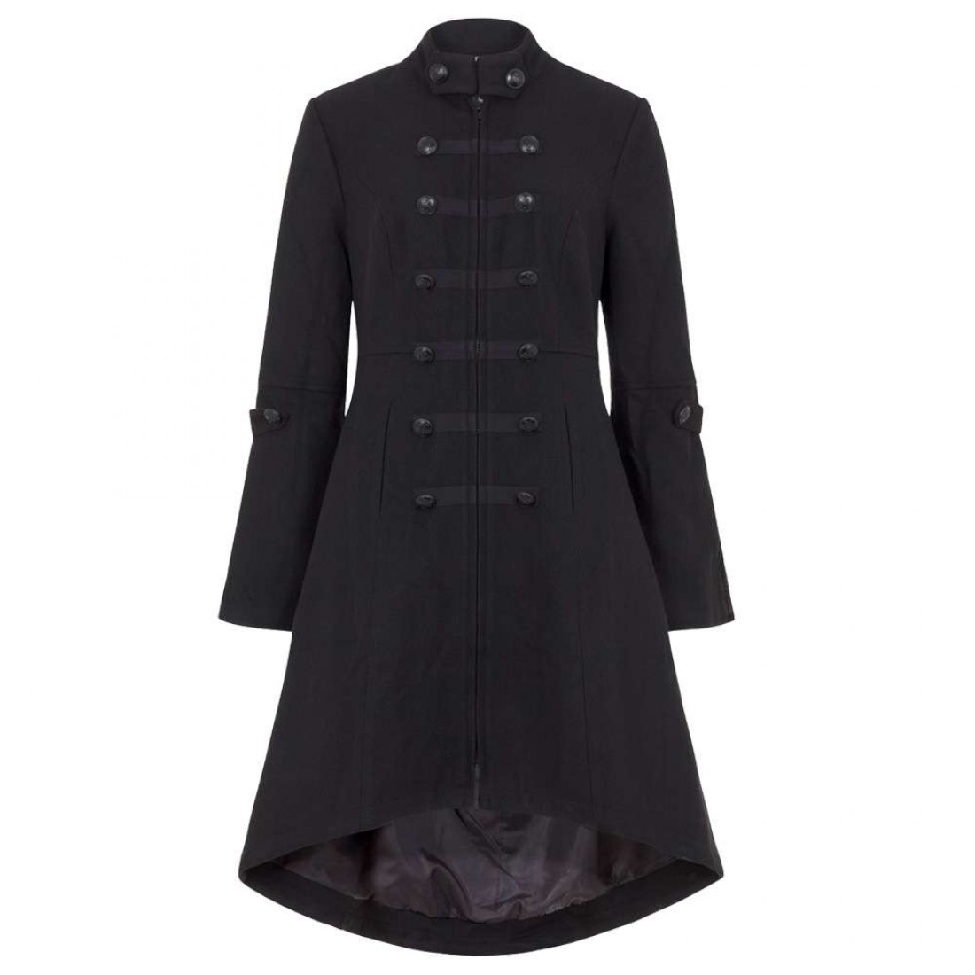 Women Military Style Coat Gothic Buttons Design Zipper Front Jacket Coat