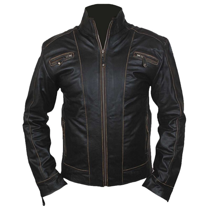 Mens Black Genuine Lambskin Leather Biker Vest Distressed