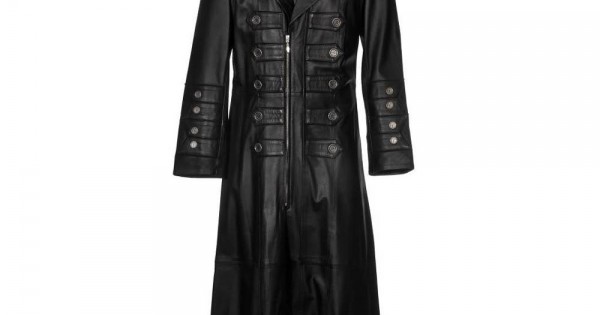 Men Gothic Coat Military Steampunk Leather Gothic Coat Trench Coat