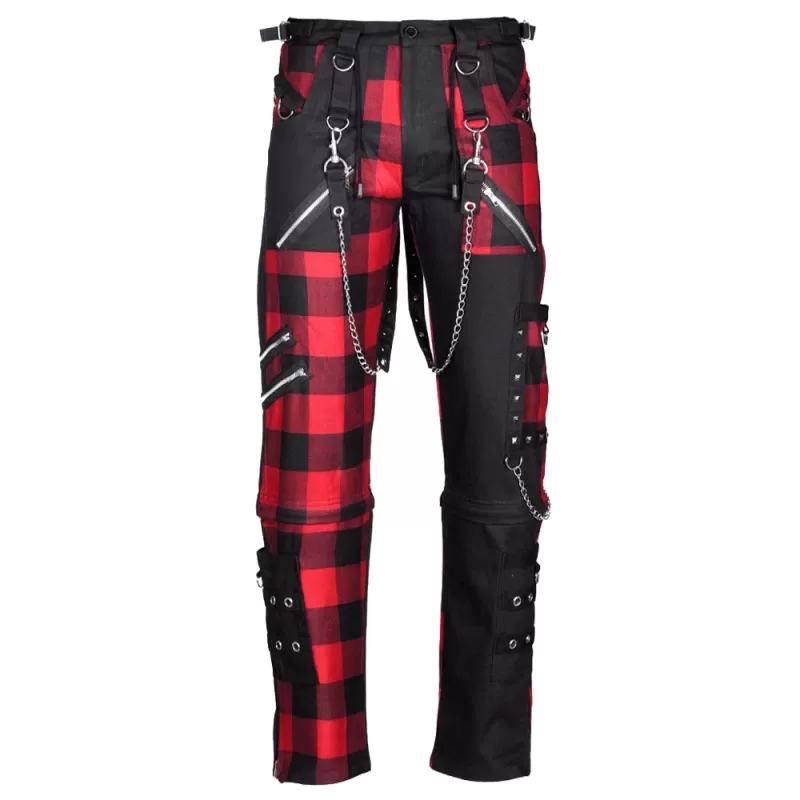 Red Gothic Pants Women Fashion High Waist Zipper Plaid Punk Style