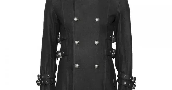 Men Gothic Car Coat With Stand Collar Black Gothic Trench Wool Coat ...