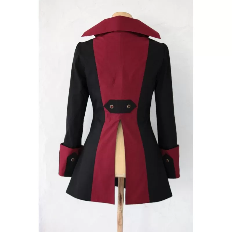 Women Steampun Costume Burning Man Victorian Pirate Black Military Jacket