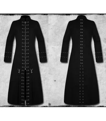 Men Gothic Coat Black Punk Pin Head Vampire Jacket Handmade Trench Coat