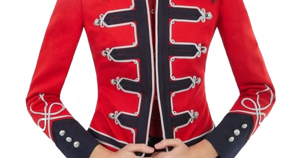 New Women's Red Wool French Terry Officer's Military Band Jacket
