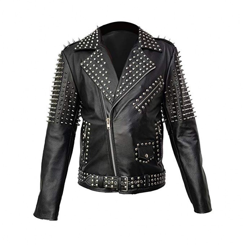 Women Real Black Leather Spike Jacket Studded Spice Buckle Belt Punk ...