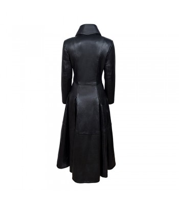 Women Gothic Vampire Coat Black Soft Lamb Leather Full Length Deluxe Coat