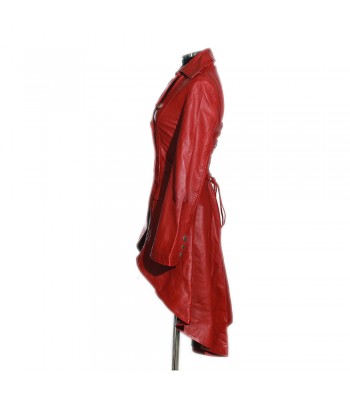 Women Valentine Red Steampunk Military Leather Tail Coat