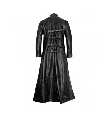 Men Gothic Coat Leather Long Coat Full Length Buckle Victorian Coat Vintage Clothing