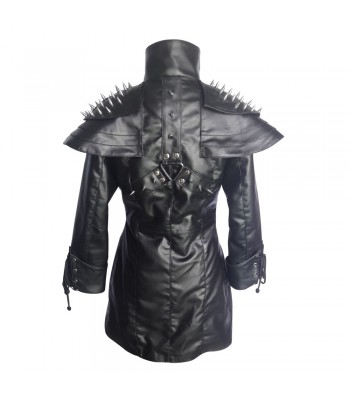 Women Gothic Real Black Leather Coat Goth Matrix Trench Bondage Coat