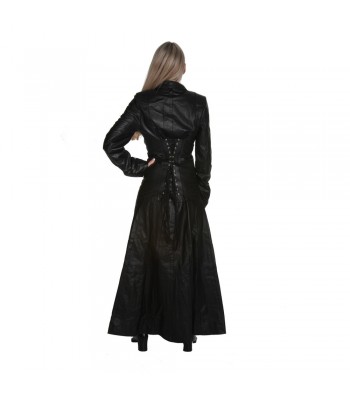 Women Gothic Long Coat Genuine Leather Coat Corset-Style Fashion with Front Zipper Coat