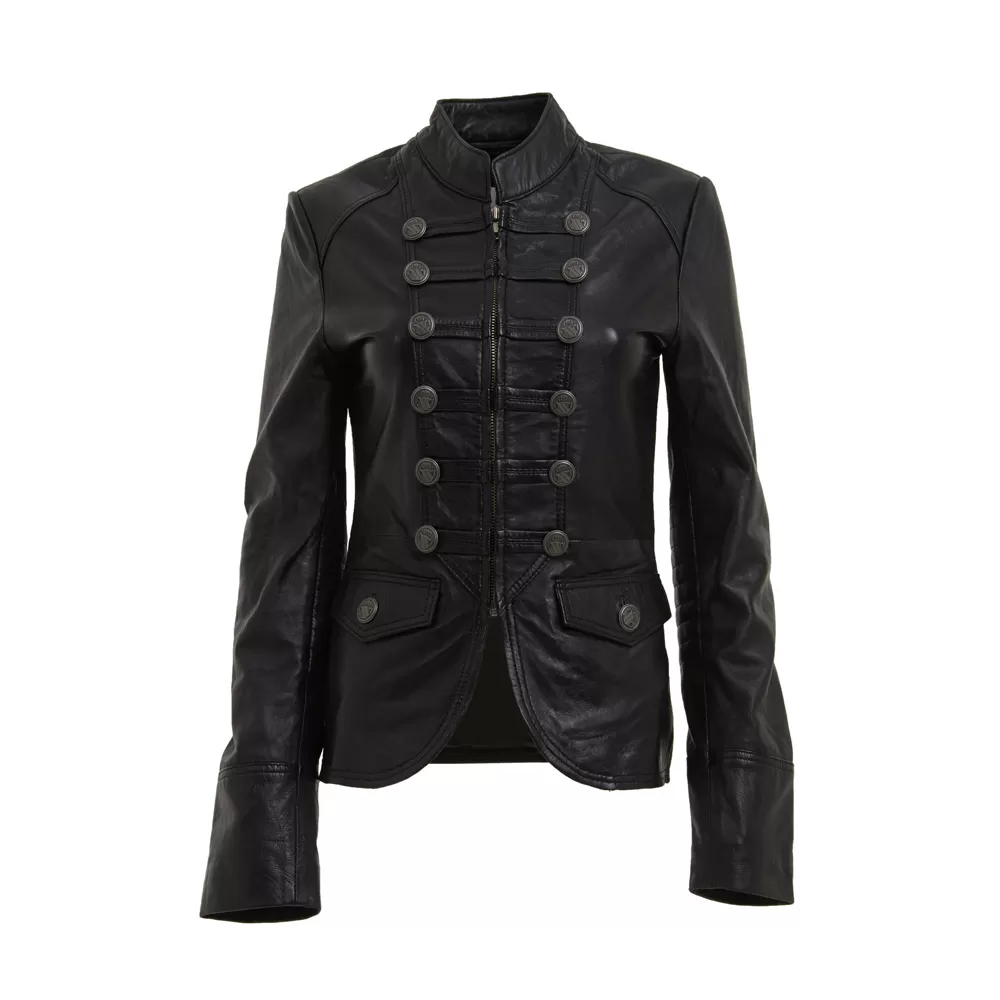 Handmade Black Military Style Leather Jacket