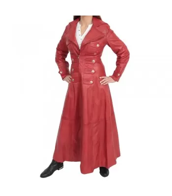 Women Full Length Coat Military Style Trench Leather Coat - GA-WC-7005512