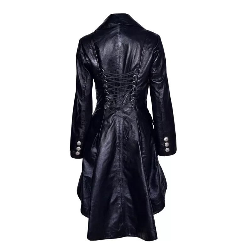 Women Gothic Nemesis Black Vintage Military Soft Leather Victorian