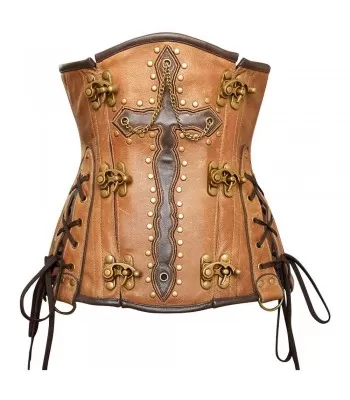 Wild neck holder brown faux steampunk corset 