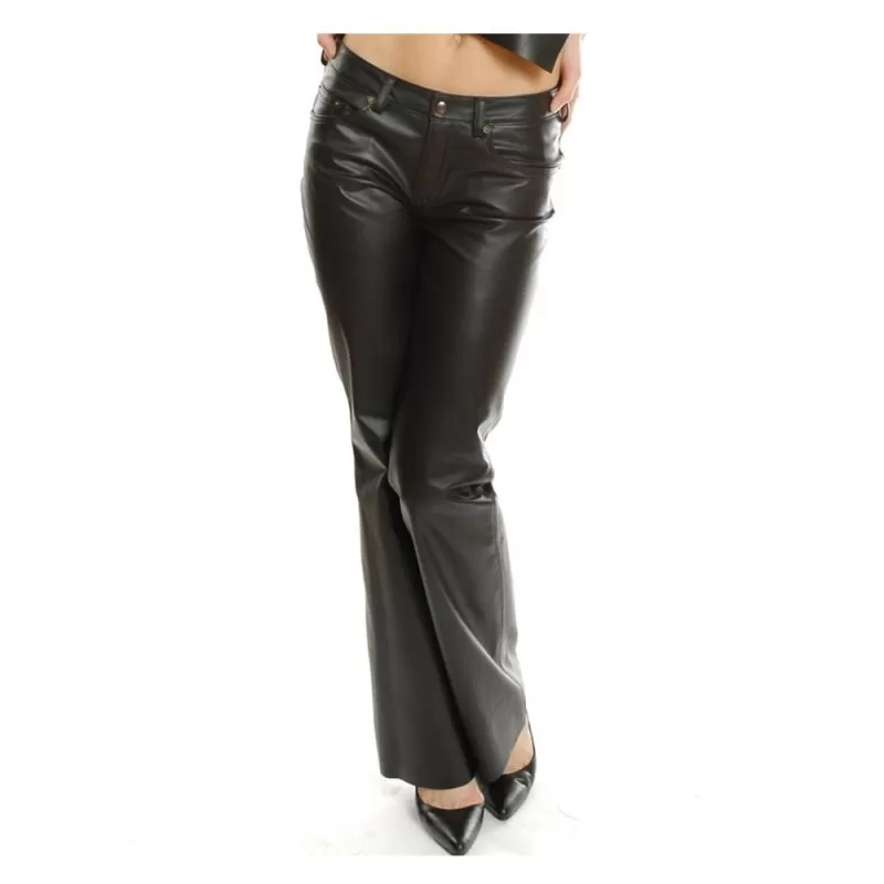 Fashion Boot Cut High Waist Faux Leather Flared Pants For Women