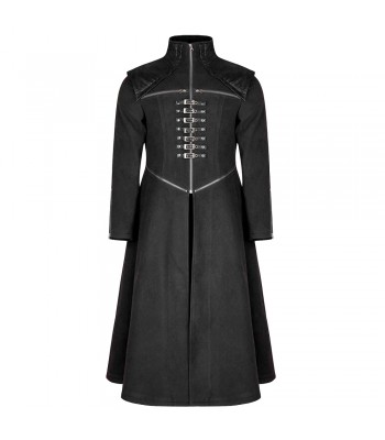 Men Gothic Long Coat with Zippers and Straps, Black Gothic Visual Fantasy Gothic Fashion