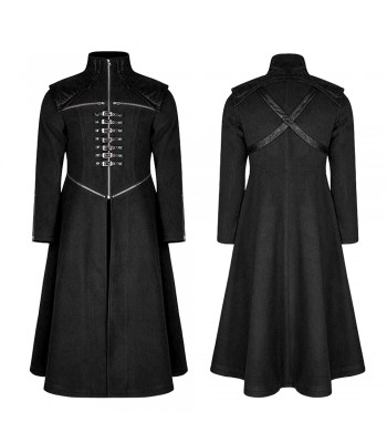 Men Gothic Long Coat with Zippers and Straps, Black Gothic Visual Fantasy Gothic Fashion