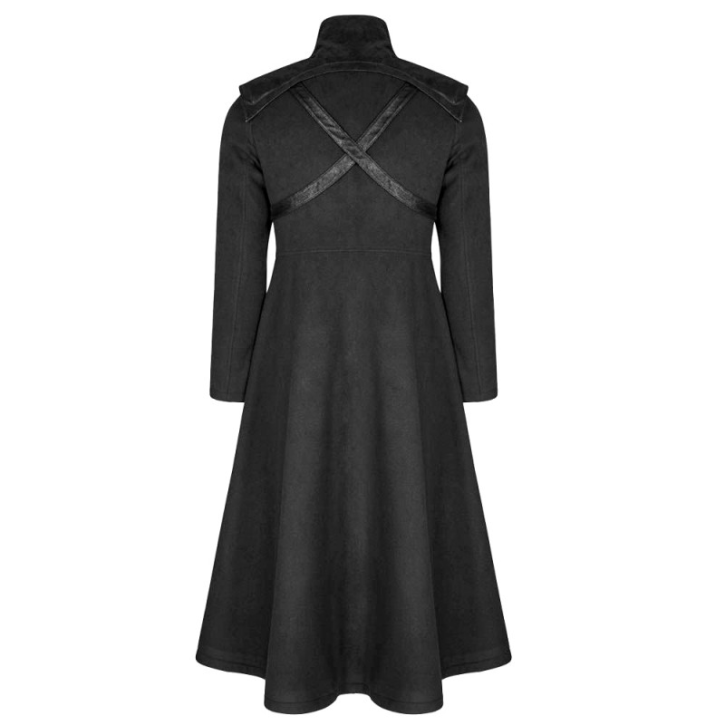 Men Gothic Long Coat with Zippers and Straps, Black Gothic Visual Fantasy Gothic Fashion