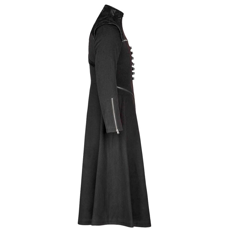 Men Gothic Long Coat with Zippers and Straps, Black Gothic Visual Fantasy Gothic Fashion