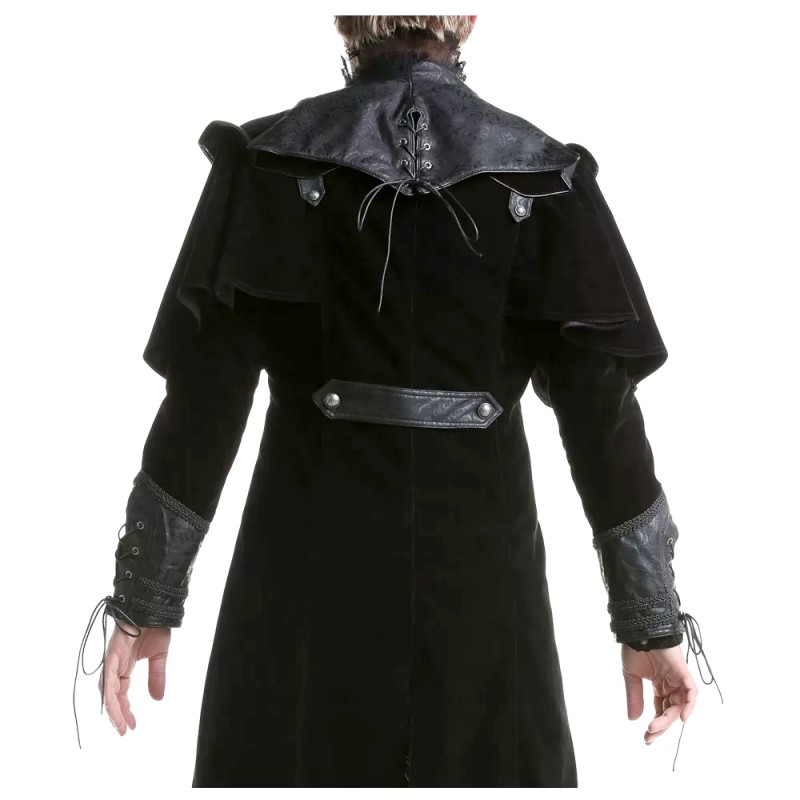 Men Steampunk Trench Coat Victorian Slim Suit Collar Solid Double Breasted Zipper Coat