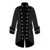 Men Handmade Red Velvet Trim Goth Steampunk Pirate Men Gothic Coat