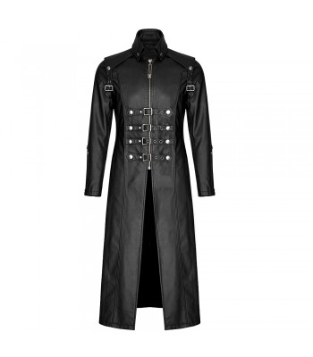 Men Long Leather Coat Gothic Steampunk Plus Size Trench Coat Adjustable Straps Overcoat