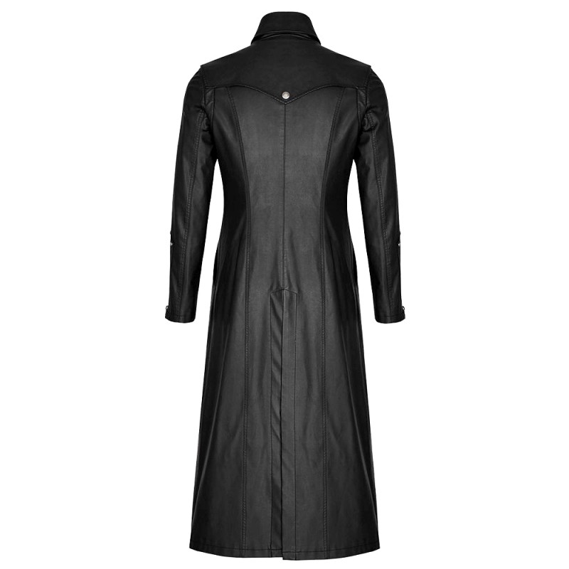 Men Long Leather Coat Gothic Steampunk Plus Size Trench Coat Adjustable Straps Overcoat