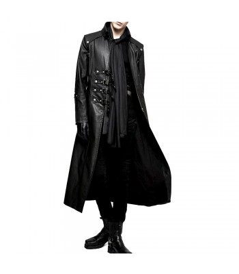 Men Long Leather Coat Gothic Steampunk Plus Size Trench Coat Adjustable Straps Overcoat