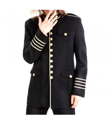 Mens Gold Buttons Coat Men Black Military Coat 