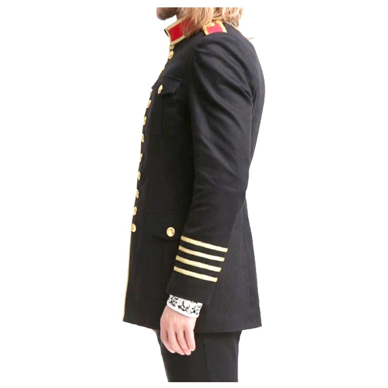 Mens Gold Buttons Coat Men Black Military Coat