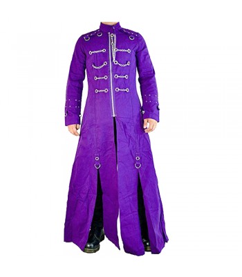 Men Gothic Long Coats Royal Purple HellRaiser Bondage Trench Coat 