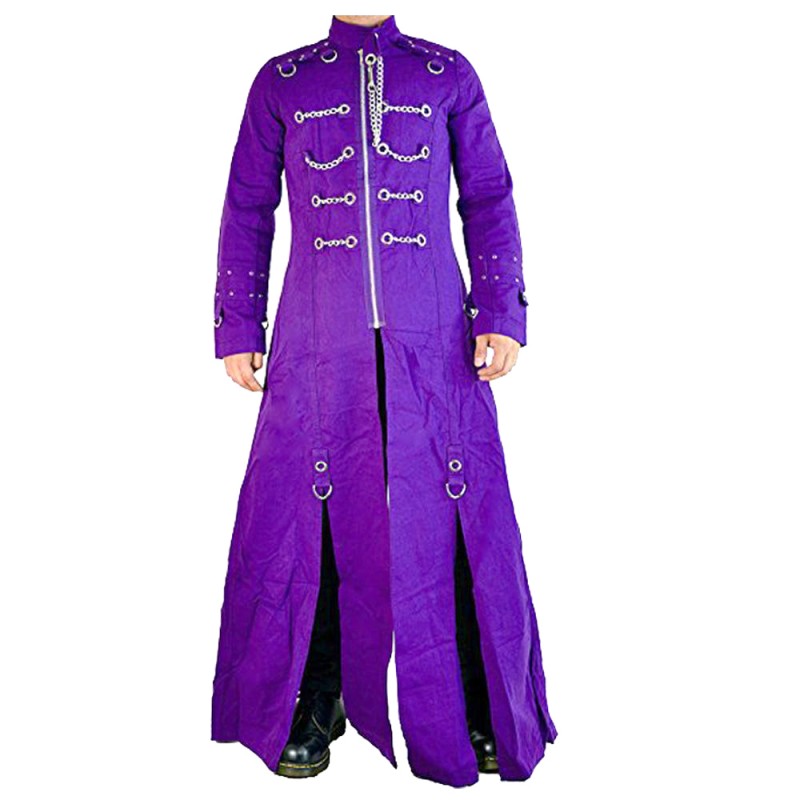 Men Gothic Long Coats Royal Purple HellRaiser Bondage Trench Coat