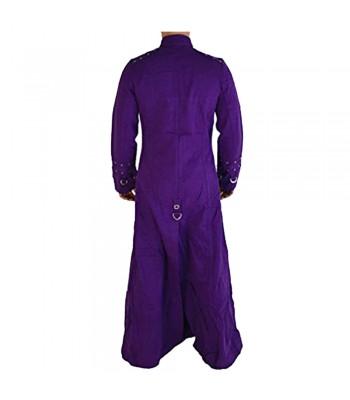 Men Gothic Long Coats Royal Purple HellRaiser Bondage Trench Coat 