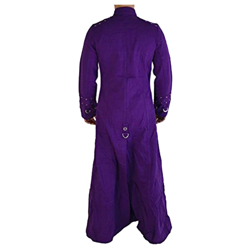 Men Gothic Long Coats Royal Purple HellRaiser Bondage Trench Coat