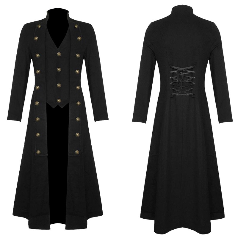 Men Gothic Victorian Coat Twill Steampunk Coat Goth Military Style Coat