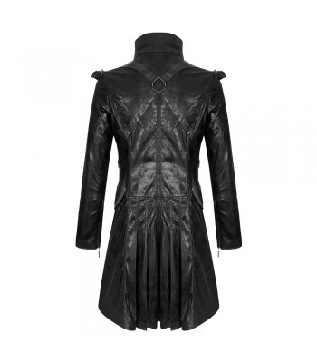 Men Steampunk Coat Black Goth Punk Faux Leather Military Style Coat Tailcoat Frock