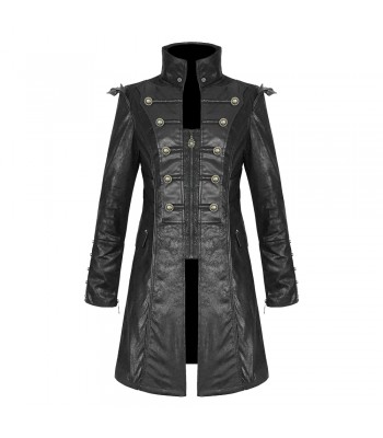 Men Steampunk Coat Black Goth Punk Faux Leather Military Style Coat Tailcoat Frock