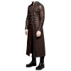 Men Long Leather Coat Plus Size Trench Coat Adjustable Straps