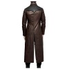 Men Long Leather Coat Plus Size Trench Coat Adjustable Straps