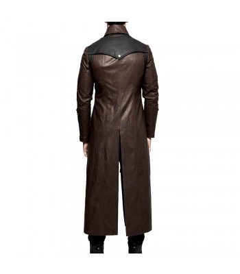 Men Long Leather Coat Plus Size Trench Coat Adjustable Straps