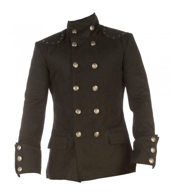 Top Smart Trench Gothic Military Black Coat Men Black Cotton Military Coat 