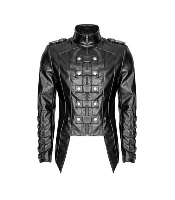 Handmade Men Gothic Heavy Fashion Jacket Pu Leather Military Jacket Uniform Halloween Costume