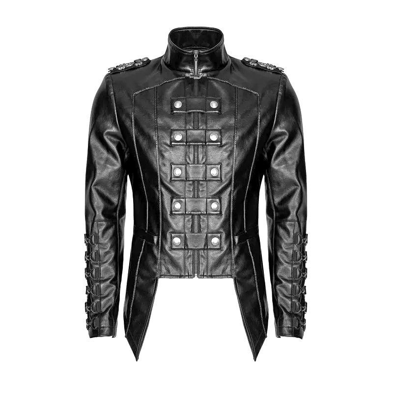 Handmade Men Gothic Heavy Fashion Jacket Pu Leather Military Jacket Uniform Halloween Costume