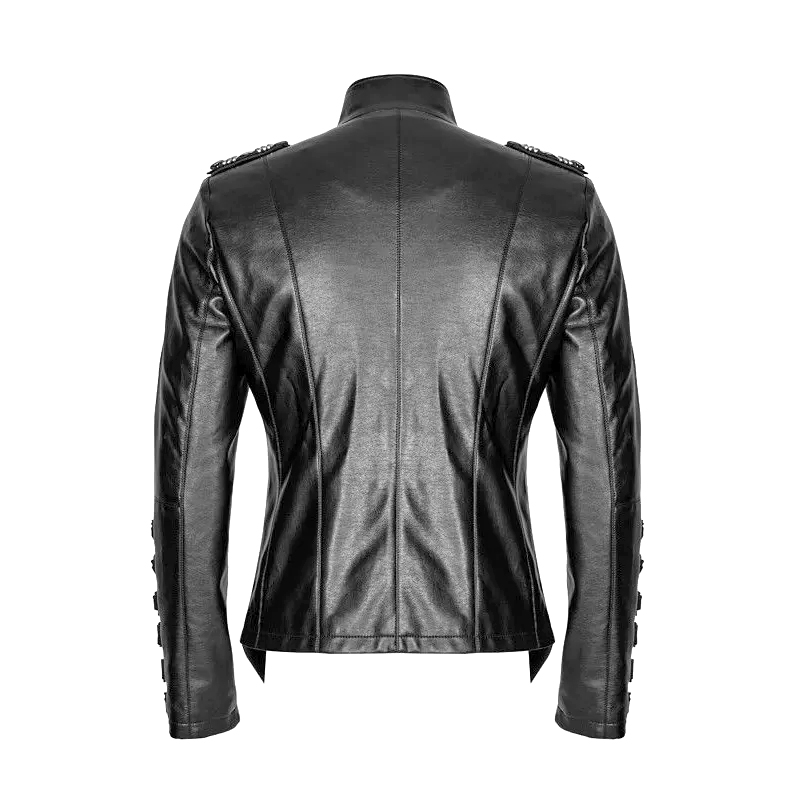 Handmade Men Gothic Heavy Fashion Jacket Pu Leather Military Jacket Uniform Halloween Costume