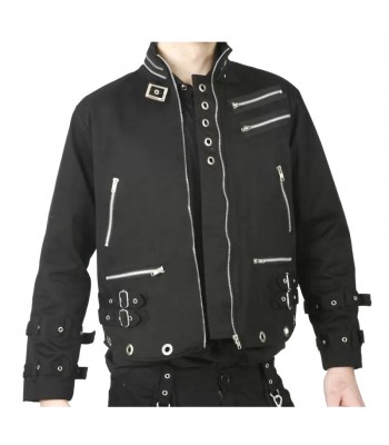 Men Goth Punk Black Jacket Bondage Gothic Eyelet Biker Jacket Fetish Military Jacket