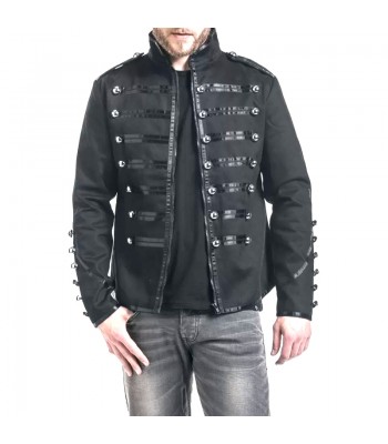  Men Gothic Jacket Black Banned Military Drummer Parade Jacket Goth Punk Adam Ant Style