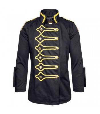 Men Golden Lining Drummer Gothic Jacket Steampunk Black Jacket Hussar Jacket