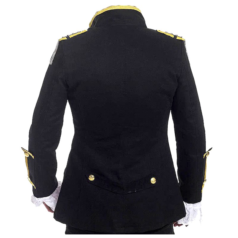 Men Golden Lining Drummer Gothic Jacket Steampunk Black Jacket Hussar Jacket